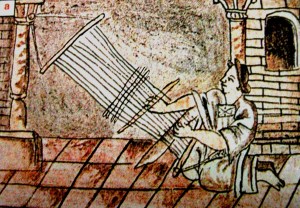 Tejedora. Códice florentino, libro X, folio 24r. Imagen tomada de revista de arqueología mexicana, textiles del México de ayer y hoy. 2005